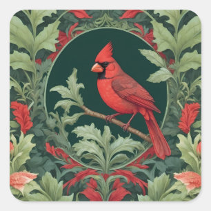 Elegant Northern Cardinal William Morris Inspired Square Sticker