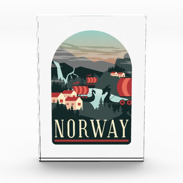 Elegant Norway Landscape Vintage Travel Photo Block (Front)