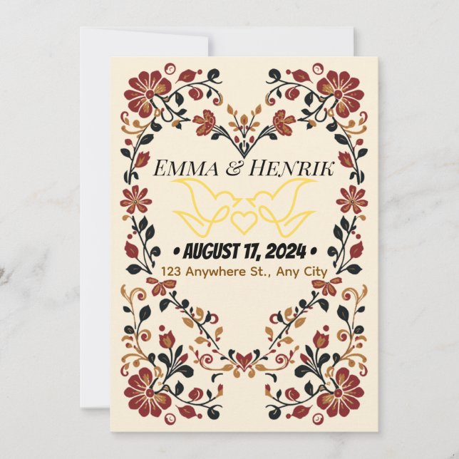 Elegant Norwegian Rosemaling Wedding Invitation Fr (Front)