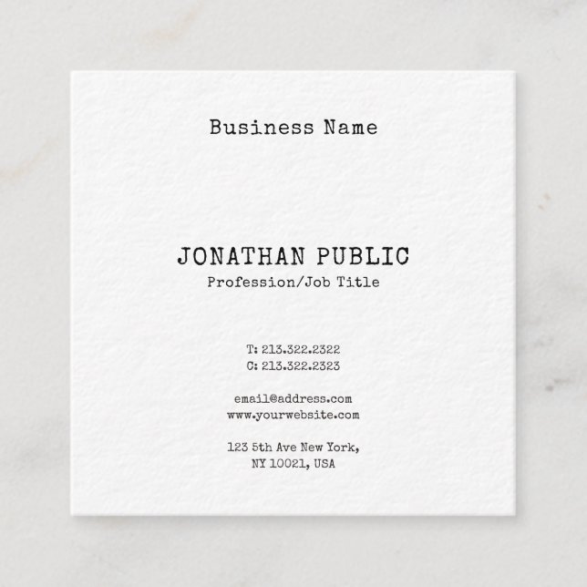 Elegant Nostalgic Classic Look Simple Chic Plain Square Business Card (Front)