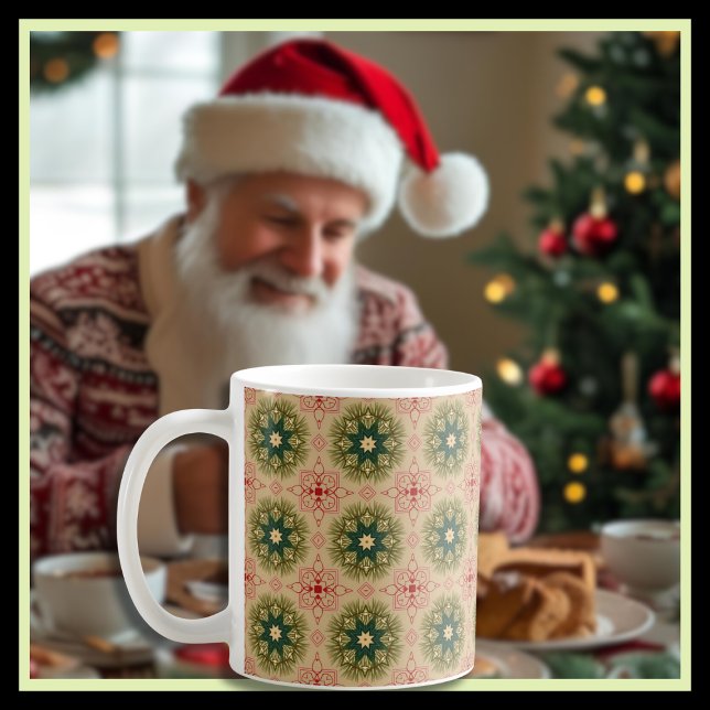 Elegant Nostalgic Green Pine Needles and Red Lace  Coffee Mug (Creator Uploaded)