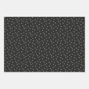 Elegant Nostalgic Hand-painted Stars on Black Wrapping Paper Sheet