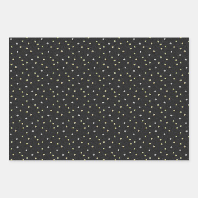 Elegant Nostalgic Hand-painted Stars on Black Wrapping Paper Sheet (Front)