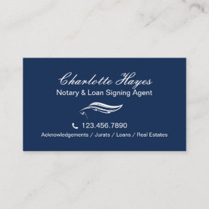 Elegant Notary Loan Signing Agent Navy Business Card