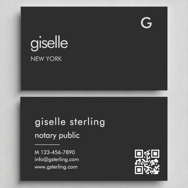 Elegant Notary Public Black QR Code Monogram  Business Card (Creator Uploaded)