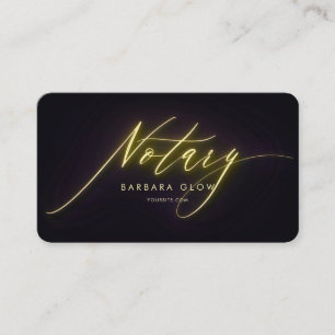 Elegant Notary Public Glowing Neon Gold Business Card