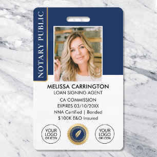 Elegant Notary Public ID Photo Navy Gold Badge