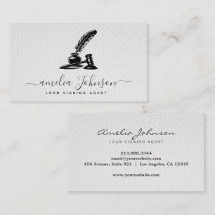 Elegant Notary Public Loan Signing Agent White Business Card