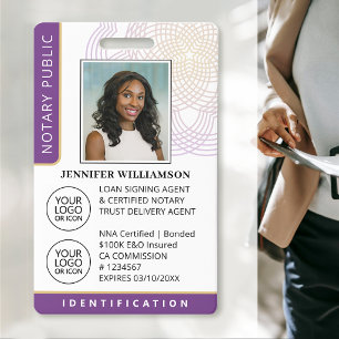 Elegant Notary Public Photo ID Badge Purple