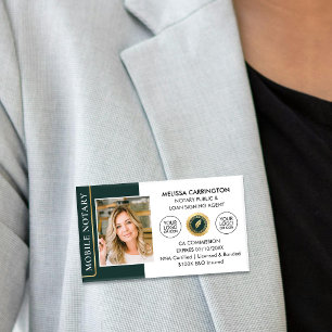 Elegant Notary Public Signing Agent Dark Green Name Tag