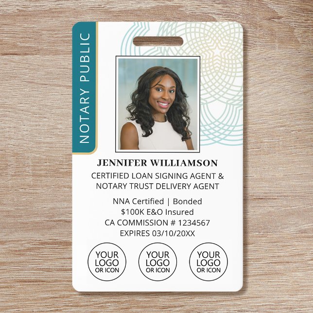 Elegant Notary Signing Agent ID Badge Logo Teal (Creator Uploaded)