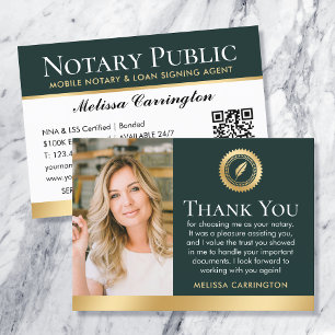 Elegant Notary Thank You Note Photo Dark Green Business Card