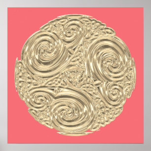 Elegant nouveau gold coral pink metallic modern poster