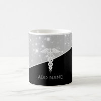 Elegant Nurse Doctor Caduceus Faux Silver Glitter