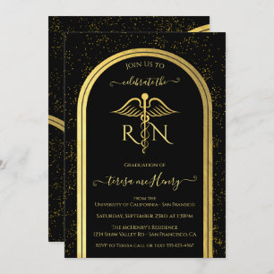 Elegant Nurse Medical Graduation Party Gold Black Invitation