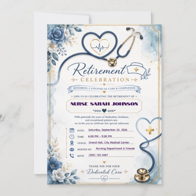 Elegant Nurse Retirement Party Invitation (Front)