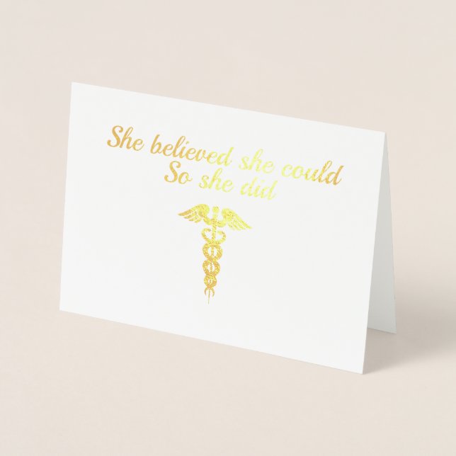 Elegant Nurse Student Graduate Gold Caduceus Name Foil Card (Front)