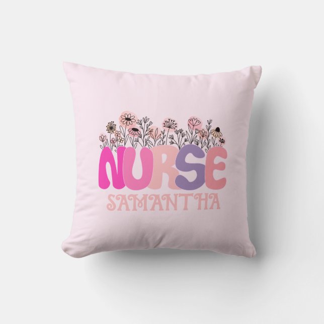 Elegant "Nurse" Typography with Vibrant Floral Cushion (Front)