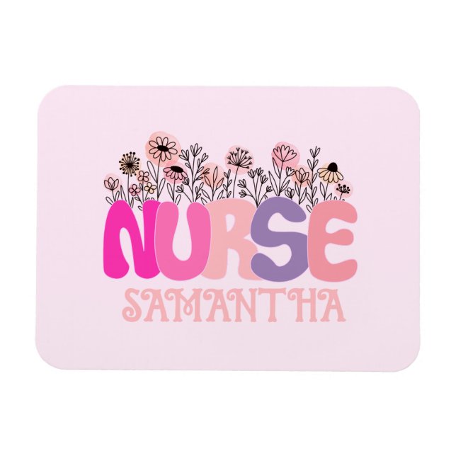 Elegant "Nurse" Typography with Vibrant Floral Magnet (Horizontal)