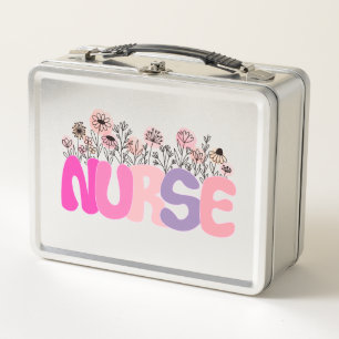 Elegant "Nurse" Typography with Vibrant Floral Metal Lunch Box