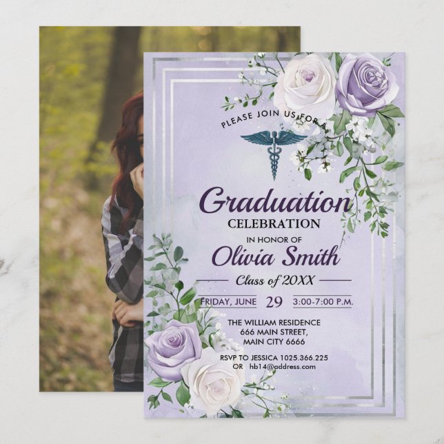 Elegant Nursing Graduation Invitation Photo | RN B (Front/Back)