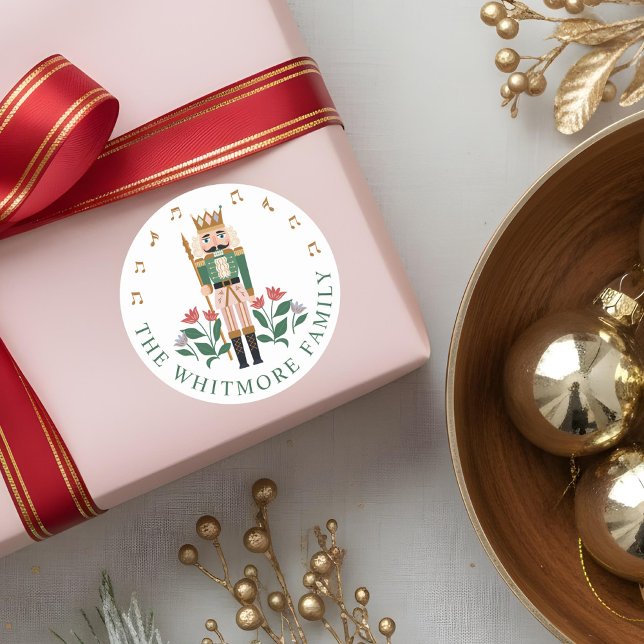 Elegant Nutcracker Ballet Toy Soldier Floral Music Classic Round Sticker (Elegant Nutcracker Ballet Toy Soldier Floral Music Classic Round Sticker)