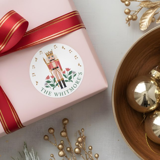 Elegant Nutcracker Ballet Toy Soldier Floral Music Classic Round Sticker (Elegant Nutcracker Ballet Toy Soldier Floral Music Classic Round Sticker)