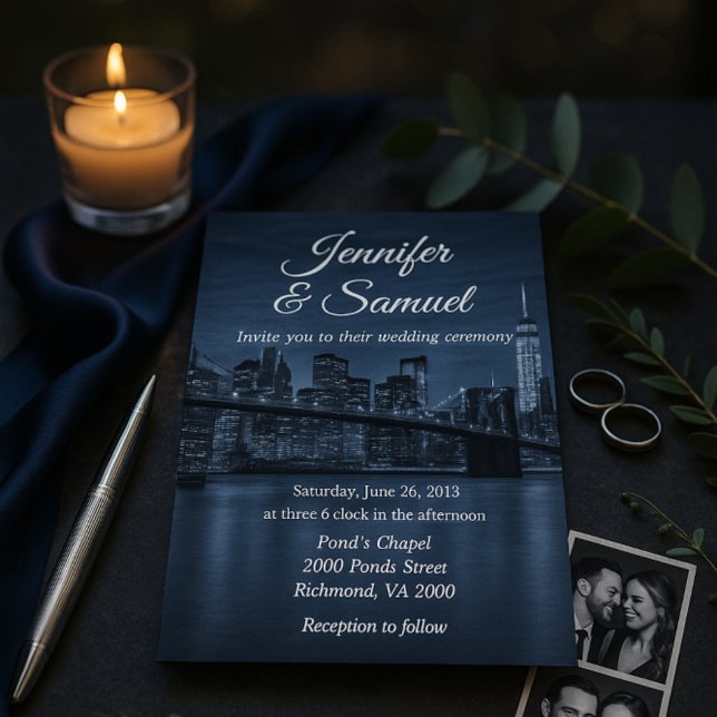 Elegant NYC Skyline at Night Wedding Invitation (Creator Uploaded)