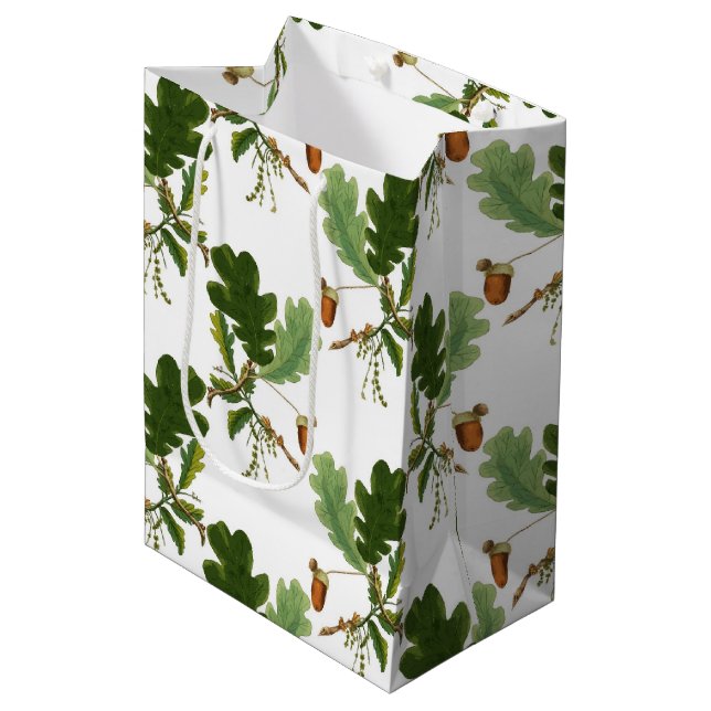 Elegant Oak Leaf and Acorn Medium Gift Bag (Front Angled)