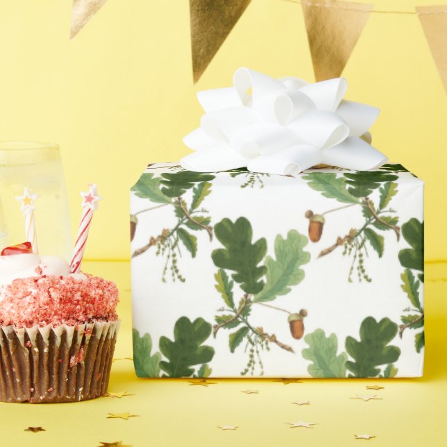 Elegant Oak Leaf and Acorn Wrapping Paper (Birthday Party)