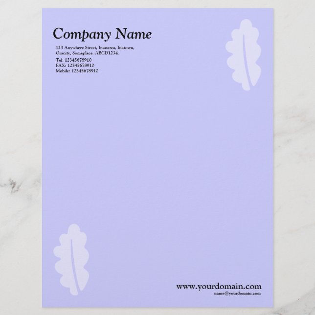 Elegant Oak Leaf - Light Blue Personalized Letterhead (Front)