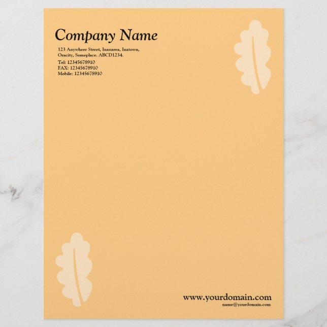 Elegant Oak Leaf - Light Orange Personalized Letterhead (Front)