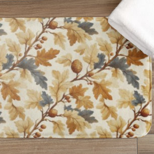 Elegant Oak Leaf & Pinecone Fall Pattern Bath Mat