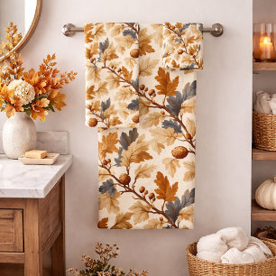 Elegant Oak Leaf & Pinecone Fall Pattern Bath Towel Set