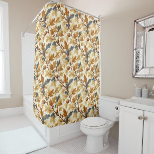 Elegant Oak Leaf & Pinecone Fall Pattern Shower Curtain