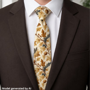 Elegant Oak Leaf & Pinecone Fall Pattern Tie