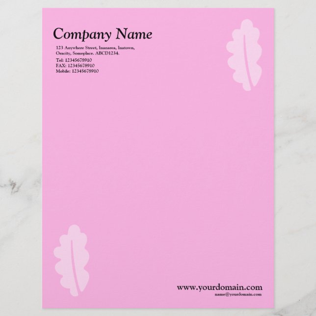 Elegant Oak Leaf - Pink Letterhead Design (Front)