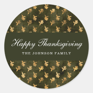 Elegant Oak Leaves Green Thanksgiving Classic Round Sticker