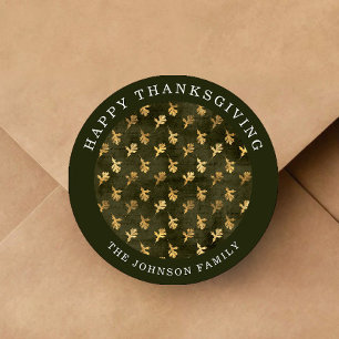 Elegant Oak Leaves Green Thanksgiving Classic Round Sticker