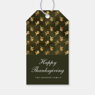 Elegant Oak Leaves Green Thanksgiving Gift Tags