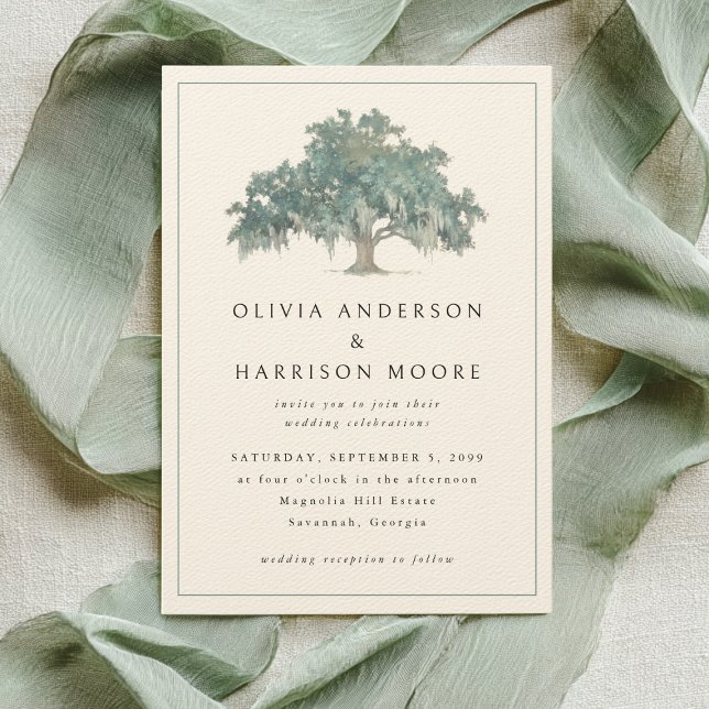 Elegant Oak Tree Green Southern Wedding Invitation (Creator Uploaded)