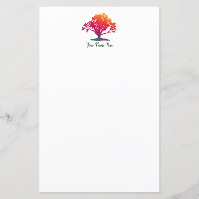 Elegant Oak Tree Monogram Stationery Paper (Front)