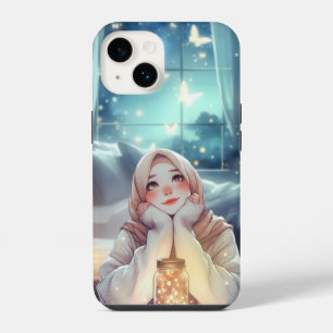 "Elegant Oasis" - Whimsical Watercolor Hijab Woman iPhone 14 Case