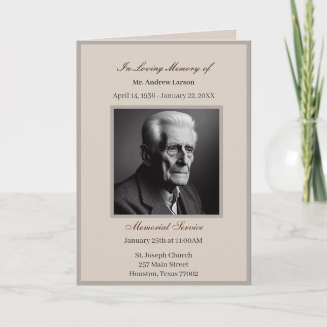 Elegant Obituary Bereavement Service Programs Programme (Front)
