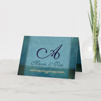 Elegant ocean and sky blue monogram note card