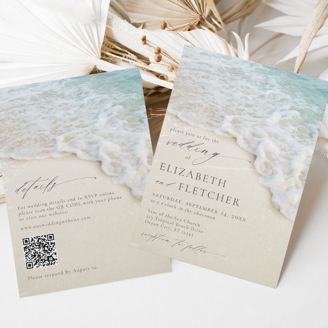 Elegant Ocean Beach QR Code All in One Wedding Invitation (Creator Uploaded)
