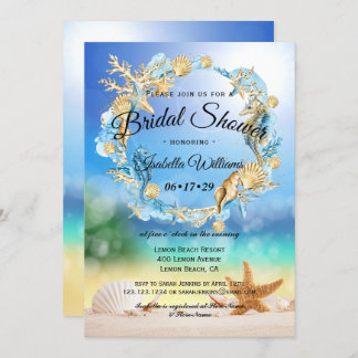 Elegant Ocean Beach Starfish Shell Bridal Shower Invitation