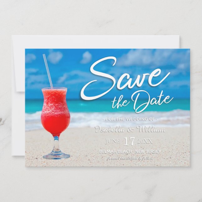Elegant Ocean Beach Summer Drink Save the Date (Front)