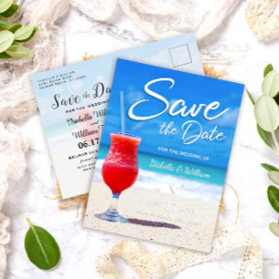 Elegant Ocean Beach Summer Drink Save the Date Announcement Postcard