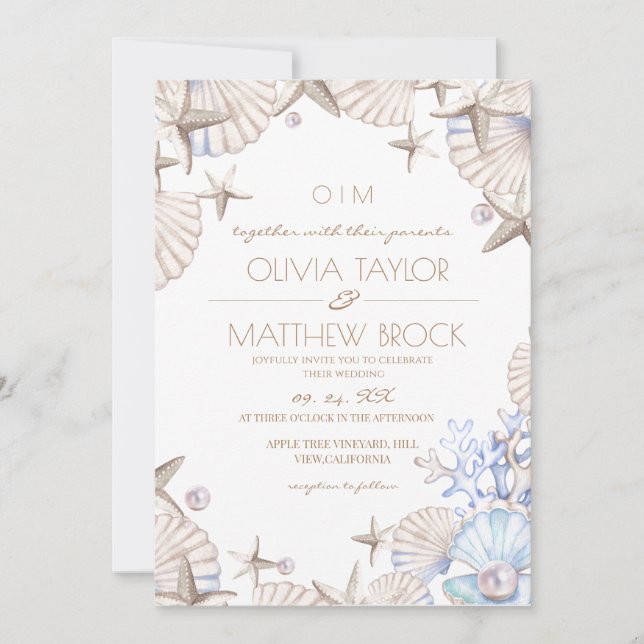  Elegant Ocean Beach Wedding Invitation (Front)